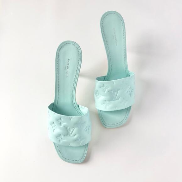 NIB Louis Vuitton Revival Monogram Emboss Leather Heeled Mules Sandals 41 - Picture 3 of 12